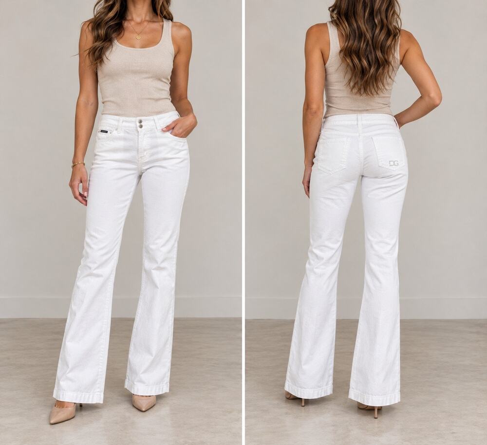 Dolce & Gabbana Women’s White Denim Straight Leg Jeans 5-Pocket, Size 40